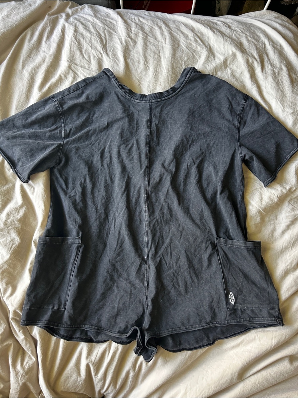 Free People Women's Crew Neck Short Sleeve Romper in Charcoal Small